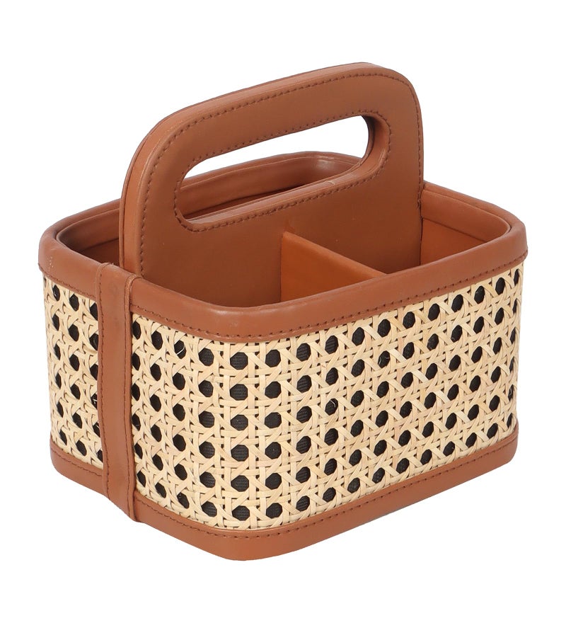 AKWAY Wicker Spoon Stand for Dining Table Chammach Stand | Wooden cutlery holder | Kitchen rack Café resto-bar tableware keeping spoons, forks, knives, tissue paper (7.5" W x 7.5" L x 5" H) (Brown) - Image 2