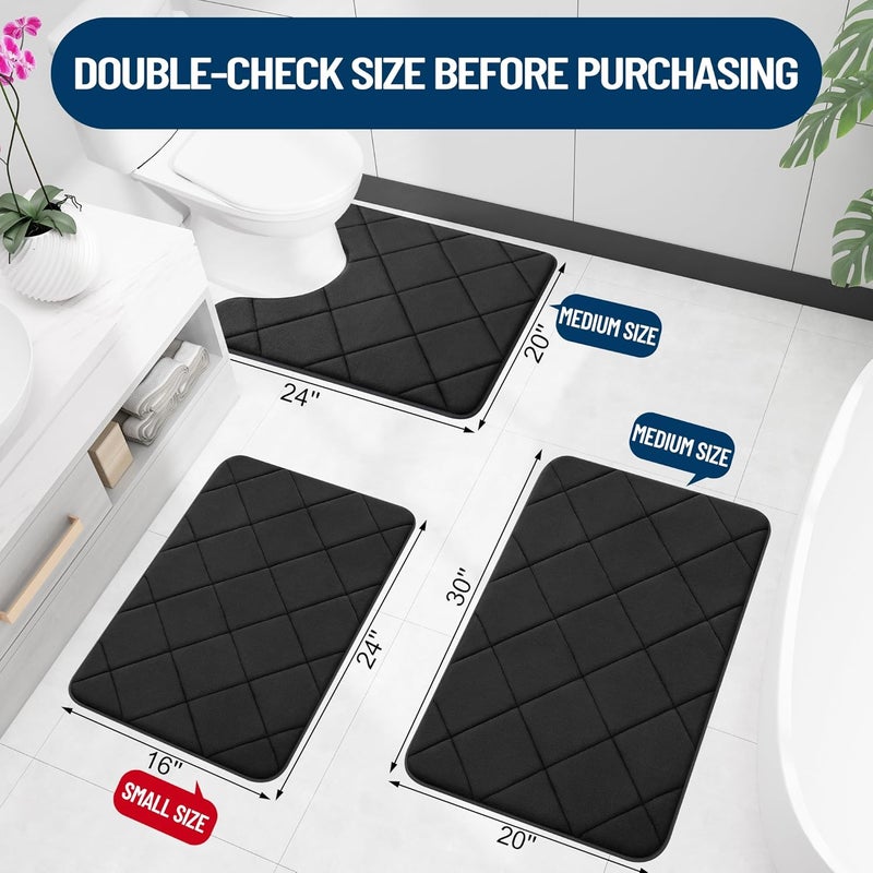 OLANLY Memory Foam Bath Mat 40x32, Ultra Soft and Absorbent Bathroom Rugs, Machine Washable, Comfortable Bath Carpet for Bathroom Floor, Tub and Shower, Black - Image 2