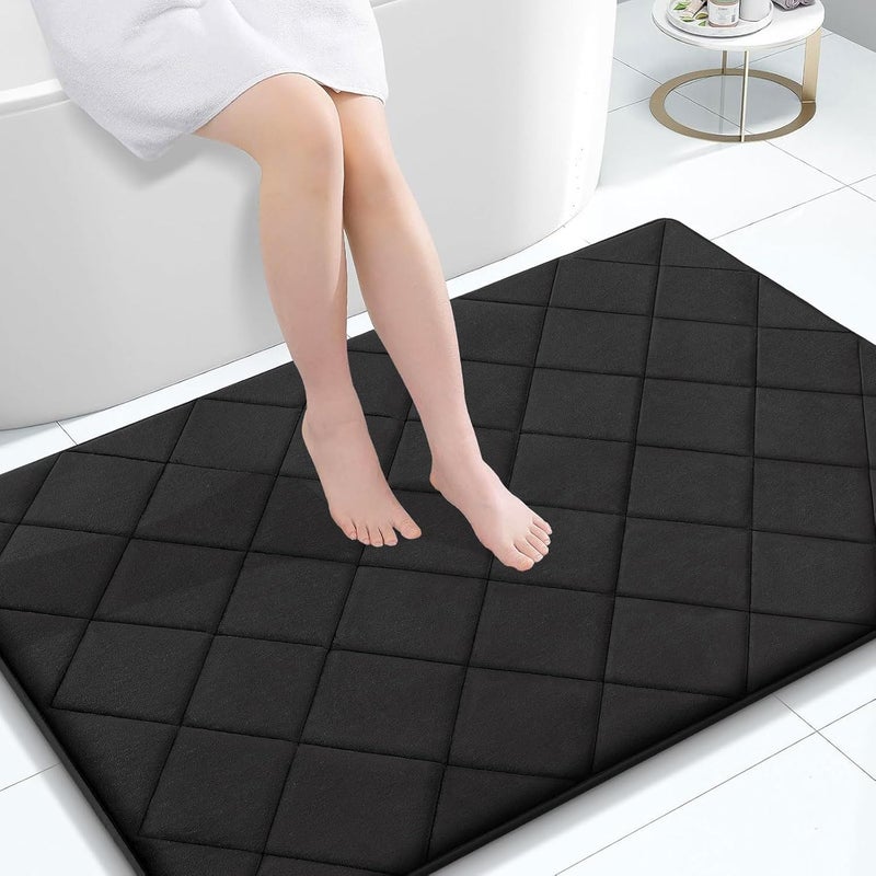 OLANLY Memory Foam Bath Mat 40x32, Ultra Soft and Absorbent Bathroom Rugs, Machine Washable, Comfortable Bath Carpet for Bathroom Floor, Tub and Shower, Black - Image 1