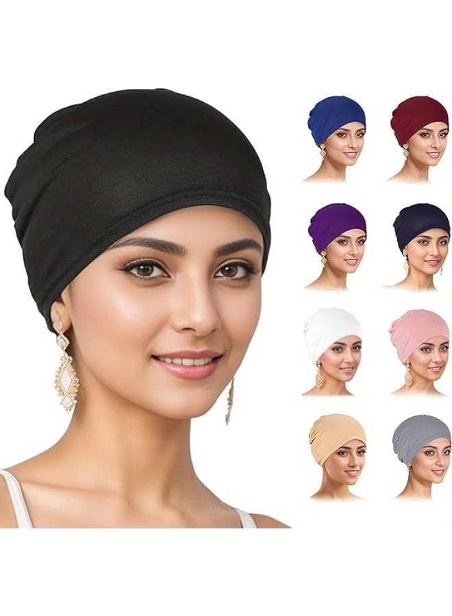 مجموعة طربوشات نسائية متعددة الألوان من 9 قطع – قبعات داخلية حجاب ناعمة من المودال للارتداء اليومي والصلاة - Image 1