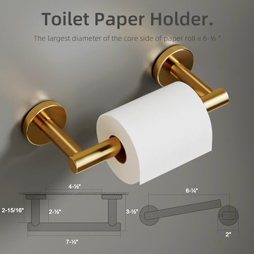 POKIM Brushed Gold Toilet Paper Holder - 304 Stainless Steel Double Post Wall Mount Tissue Dispenser, Anti-Slip Design, Fits Mega/Jumbo Rolls, Rustproof Bathroom Accessory for Home & Commercial Use - Image 5