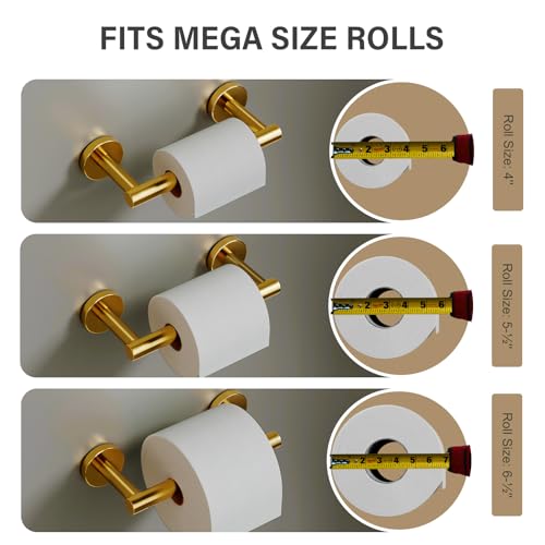 POKIM Brushed Gold Toilet Paper Holder - 304 Stainless Steel Double Post Wall Mount Tissue Dispenser, Anti-Slip Design, Fits Mega/Jumbo Rolls, Rustproof Bathroom Accessory for Home & Commercial Use - Image 4