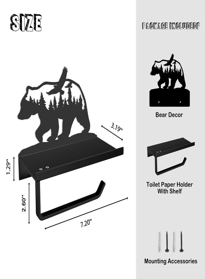 BiaGift Bear Toilet Paper Holder with Shelf，Rustic Cabin Bathroom Decor, Farmhouse Forest Theme Kitchen Bathroom Decor, Black (A) - Image 4