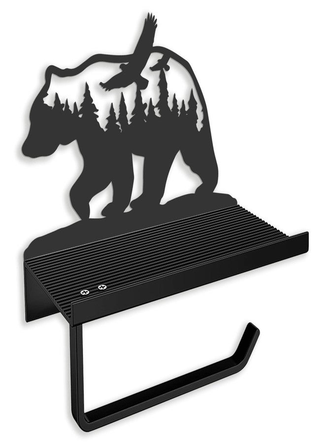 BiaGift Bear Toilet Paper Holder with Shelf，Rustic Cabin Bathroom Decor, Farmhouse Forest Theme Kitchen Bathroom Decor, Black (A) - Image 1