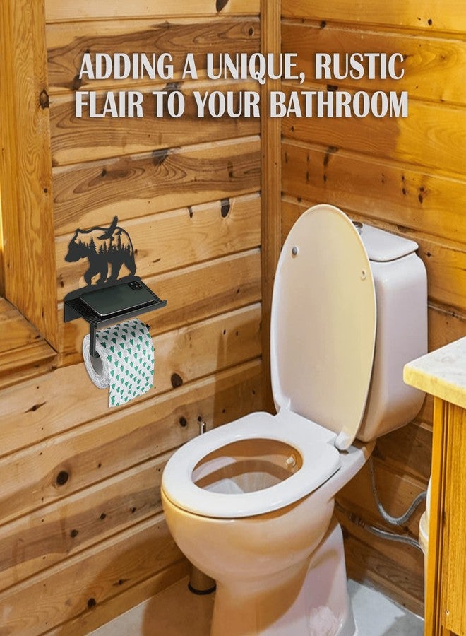 BiaGift Bear Toilet Paper Holder with Shelf，Rustic Cabin Bathroom Decor, Farmhouse Forest Theme Kitchen Bathroom Decor, Black (A) - Image 2