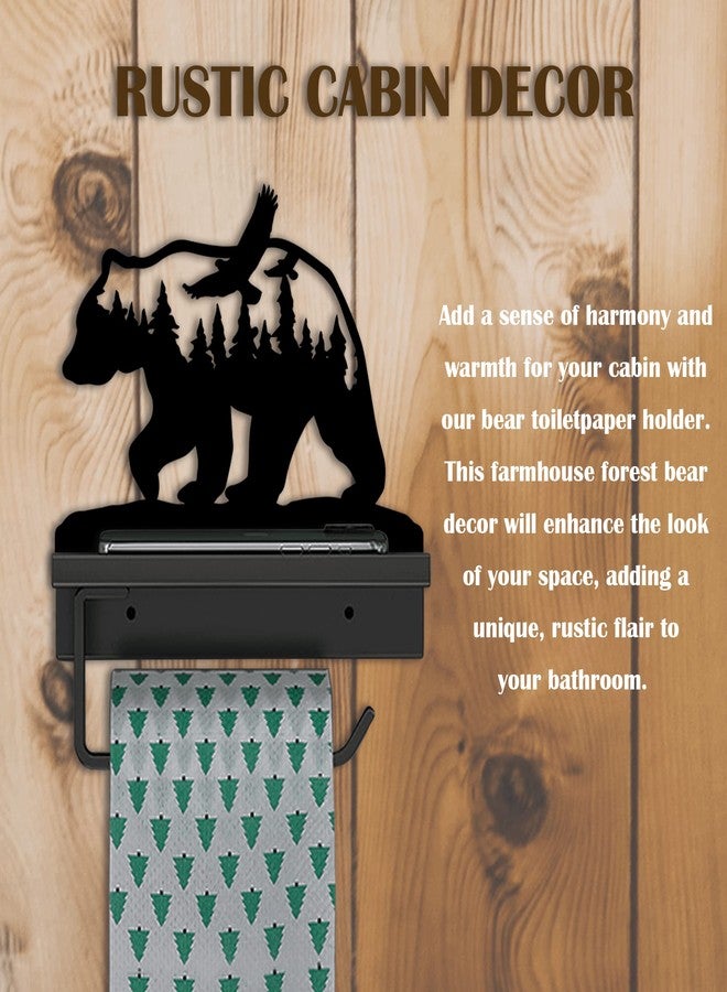 BiaGift Bear Toilet Paper Holder with Shelf，Rustic Cabin Bathroom Decor, Farmhouse Forest Theme Kitchen Bathroom Decor, Black (A) - Image 3