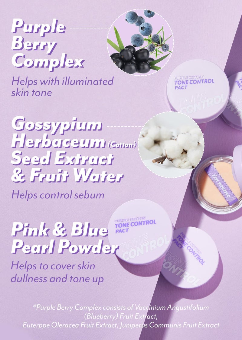 I'M MEME Compact - Purple Cotton Tone Control Pact | Korean Pressed Setting Powder With Berry Complex, Makeup Powder, Translucent Compact, Finishing Powder, Oil Free Face Powder, Preppy Stuff, 0.35 Oz - Image 5