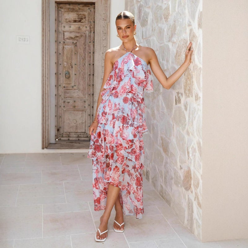 2026 New Off-Shoulder Fashion Chiffon Printed Fairy Long Elegant Evening Dress - Image 3
