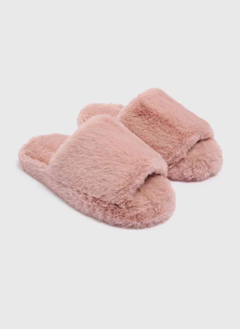 Matalan Pink Platfrom Faux Fur Slides