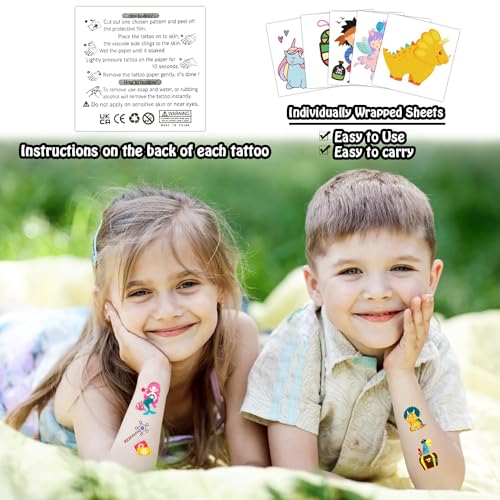 Partywind 408 PCS Kids Tattoos for Party Supplies, Individually Wrapped Sheet Temporary Tattoos Stickers for Kids Goodie Bag Stuffers, Fun Birthday Party Favors - Mixed - Image 2