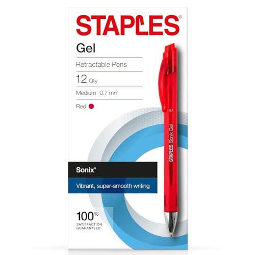 Staples أقلام حبر جل قابلة للسحب سونيكس 651255 نقطة متوسطة حمراء علبة 12 (13562-Cc) - Image 1