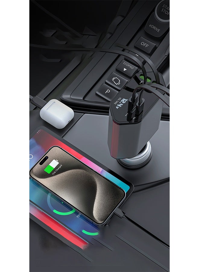 Retractable Car Charger, 4 in 1 Super Fast Charger Car Phone Charger,Retractable Cables and 2 USB Ports Car Charger  - Image 5