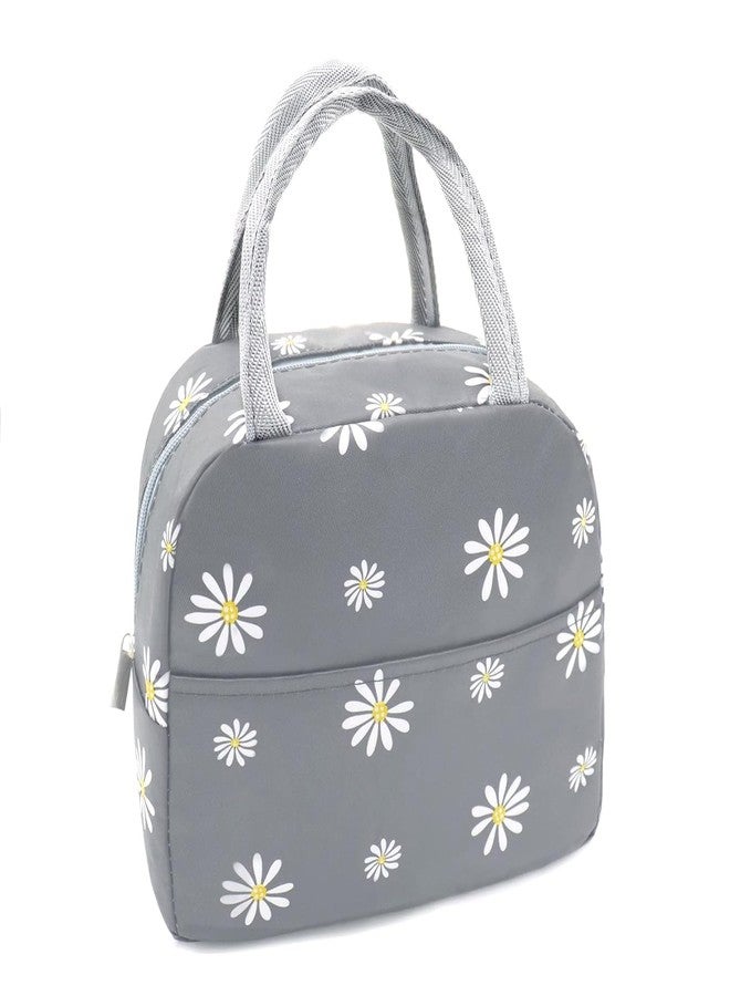STARFLYER Insulated Lunch Bag Women Girls, Reusable Cute Tote Lunch Box for Adult & Men, Leakproof Cooler Lunch Bags for Work Office Travel School Picnic. (Grey Flower) - Image 1