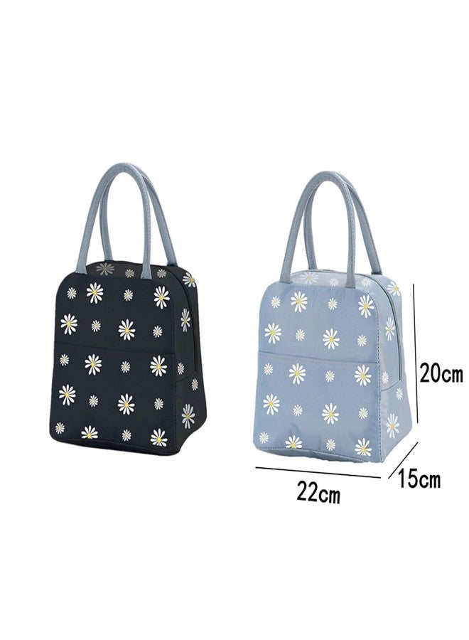STARFLYER Insulated Lunch Bag Women Girls, Reusable Cute Tote Lunch Box for Adult & Men, Leakproof Cooler Lunch Bags for Work Office Travel School Picnic. (Grey Flower) - Image 2