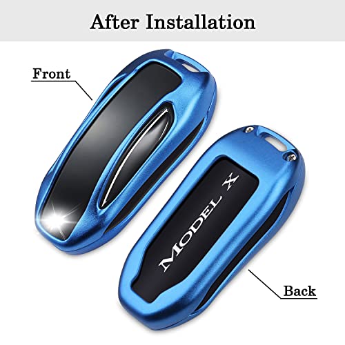 QBUC for Tesla Key Fob Cover with Keychain Compatible with Tesla Model X Keyless Protection Case Smart Remote Accessories Blue - Image 3