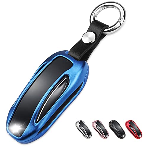 QBUC for Tesla Key Fob Cover with Keychain Compatible with Tesla Model X Keyless Protection Case Smart Remote Accessories Blue - Image 1
