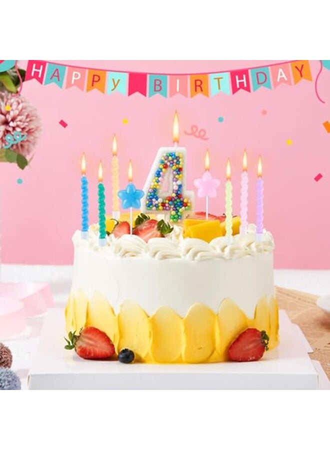 Happy Birthday Candle, 4 Birthday Candle for Girl-Boy, Including 1PC 3D Candle Number 4, 12 Pcs Macaron Spiral Candles?2Pcs Star-Shaped Candle - Image 4