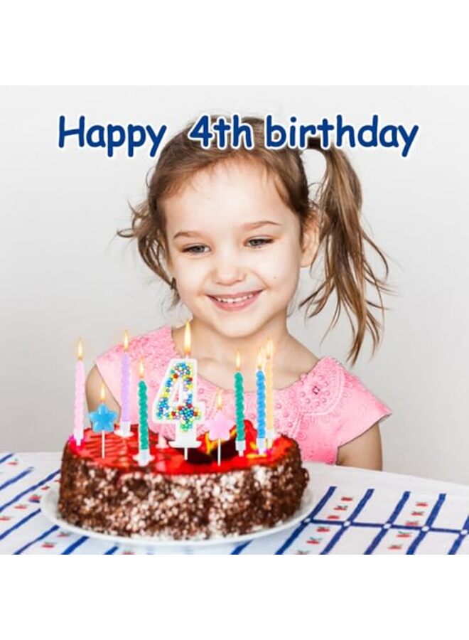 Happy Birthday Candle, 4 Birthday Candle for Girl-Boy, Including 1PC 3D Candle Number 4, 12 Pcs Macaron Spiral Candles?2Pcs Star-Shaped Candle - Image 3