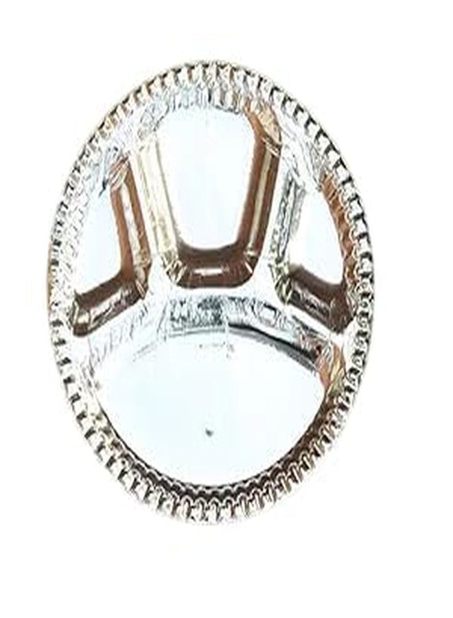 SVDK Disposable Paper Silver thali Plates 12-inch with 4 compartments | Strong eco-Friendly Party and Catering Plates with White Back for Events and Meals (100 Pack)