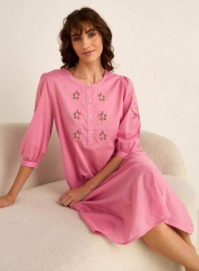 Splash FAV Night Dress 3/4 Sleeves Embroidered