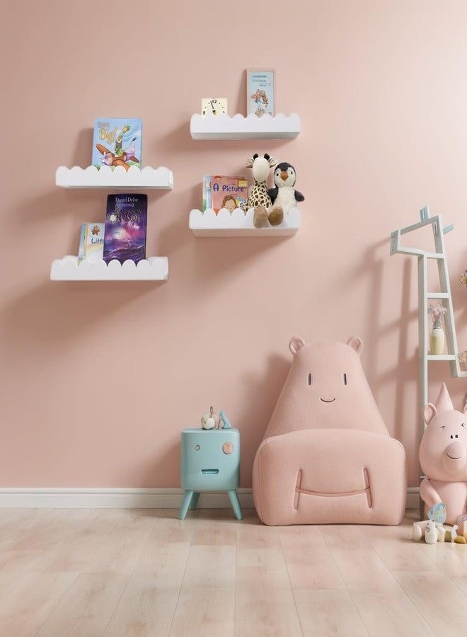 icnjdMopclean Scalloped Shelves for Nursery - Wall Book Shelves for Bedroom Kids, Nursery Bookshelf for Wall Set of 4, Floating Book Shelves Solid Wood,16 Inch, White - Image 3