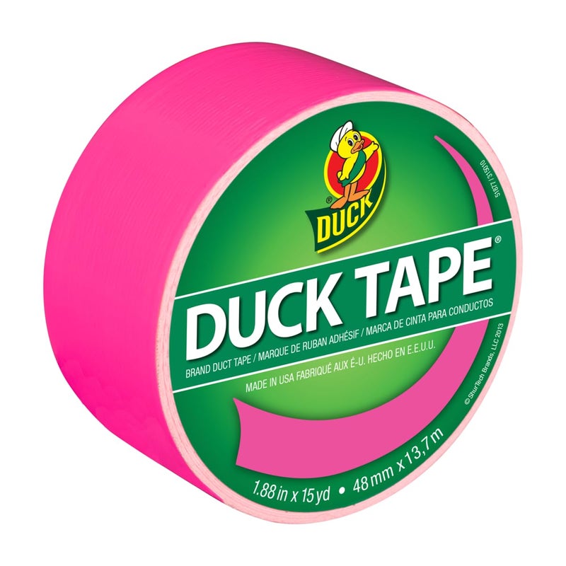Duck شريط لاصق ملون، 1-7/8 بوصة × 15 ياردة، وردي نيون - Image 1