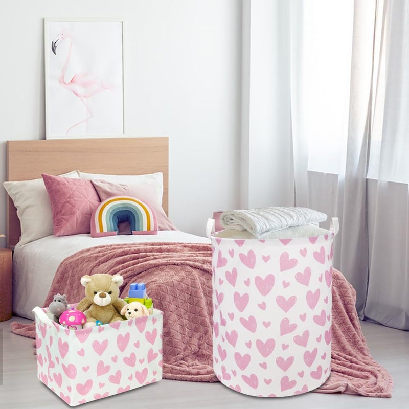 NTAOHAMPER Pink Heart Laundry Hamper, Laundry Basket, Girls Nursery Hamper,Waterproof Storage Bin for Bedroom,Clothes Organizer Basket, Room Decor(Pink Heart) - Image 3
