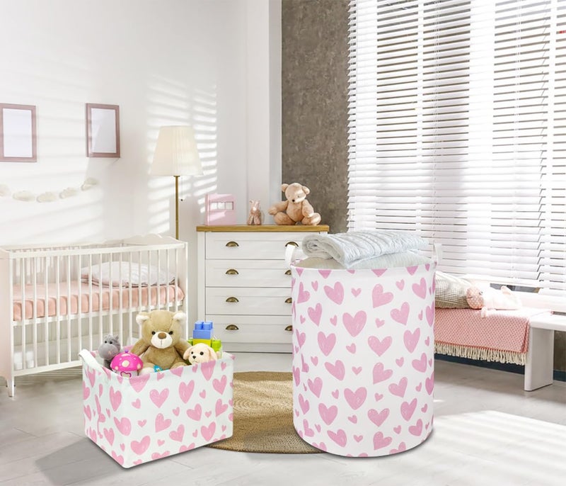 NTAOHAMPER Pink Heart Laundry Hamper, Laundry Basket, Girls Nursery Hamper,Waterproof Storage Bin for Bedroom,Clothes Organizer Basket, Room Decor(Pink Heart) - Image 5