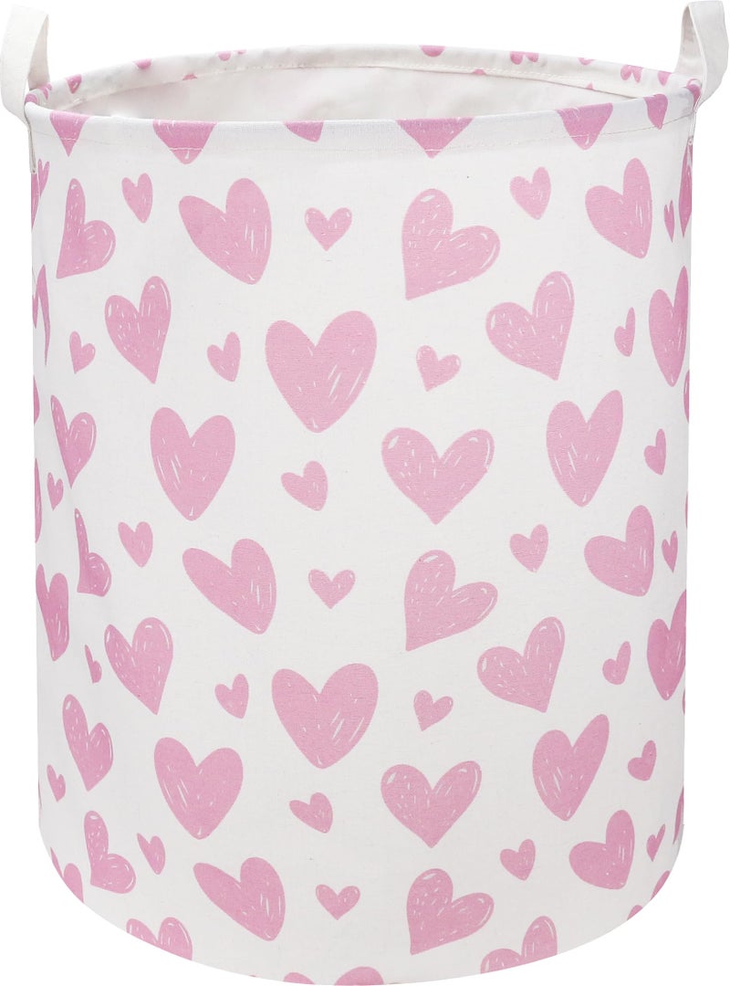 NTAOHAMPER Pink Heart Laundry Hamper, Laundry Basket, Girls Nursery Hamper,Waterproof Storage Bin for Bedroom,Clothes Organizer Basket, Room Decor(Pink Heart) - Image 1