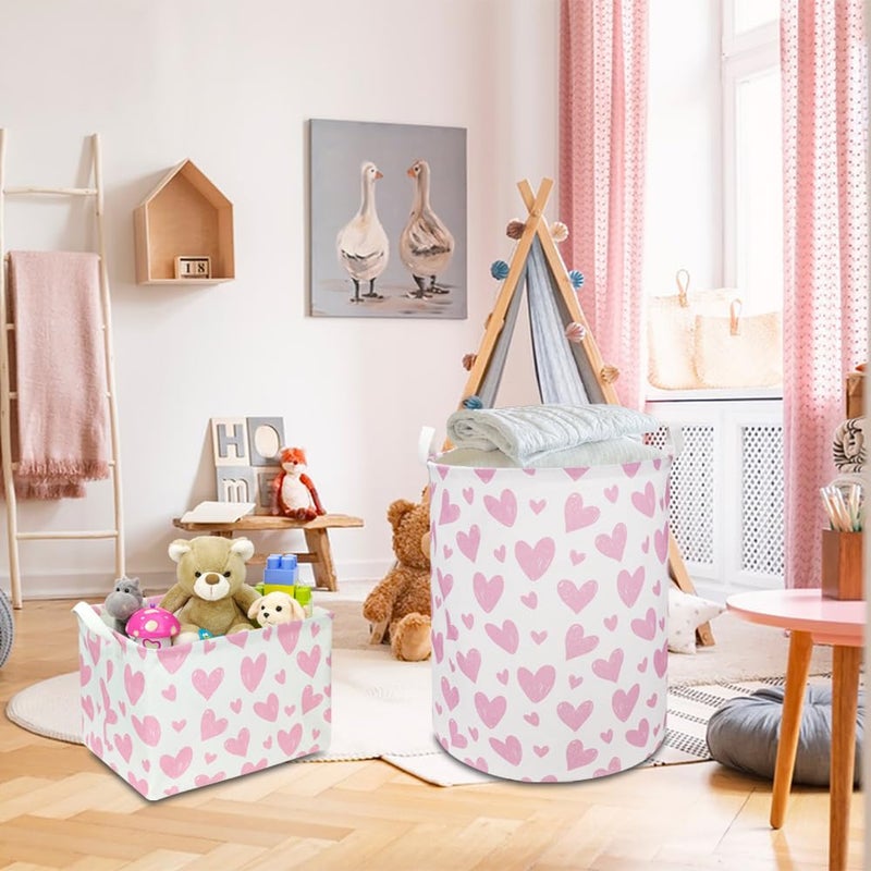 NTAOHAMPER Pink Heart Laundry Hamper, Laundry Basket, Girls Nursery Hamper,Waterproof Storage Bin for Bedroom,Clothes Organizer Basket, Room Decor(Pink Heart) - Image 2