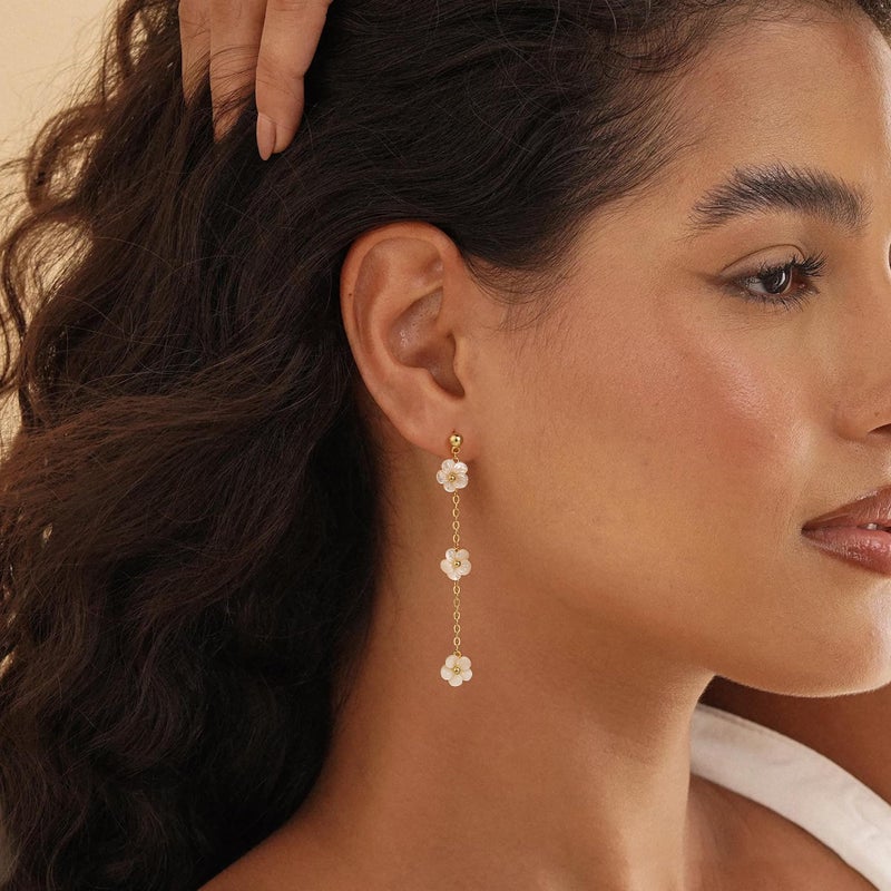 Moodear Dangle Earrings Dainty 14k Gold Plated Earrings for Women Trendy Flower Long Earrings Drop Stud Chain Hypoallergenic Earrings for Women Jewelry Gifts - Image 3