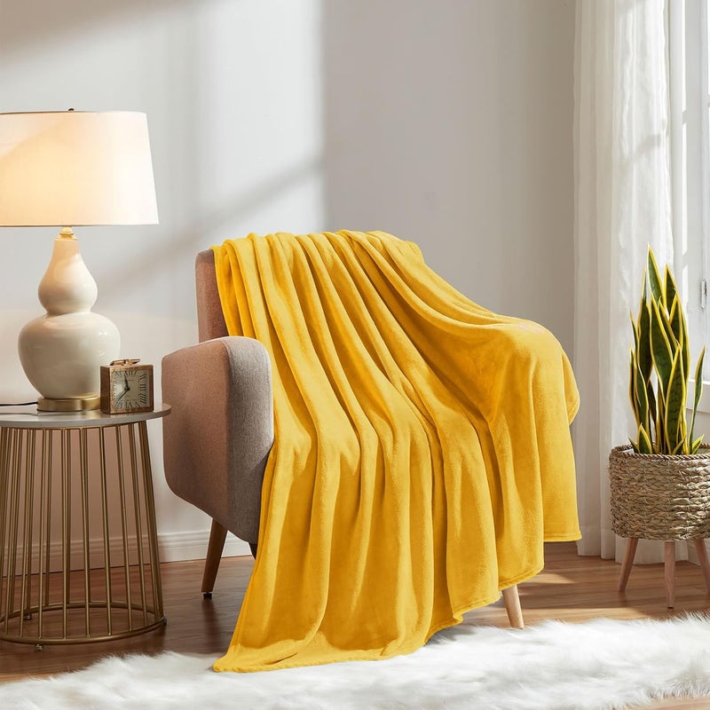 KMUSET Fleece Blanket Twin Size Honey Yellow Lightweight Super Soft Cozy Fuzzy Bed Blankets Microfiber Factory Shop - Image 5