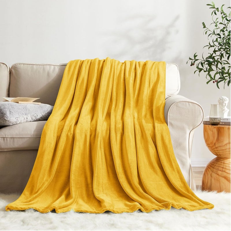 KMUSET Fleece Blanket Twin Size Honey Yellow Lightweight Super Soft Cozy Fuzzy Bed Blankets Microfiber Factory Shop - Image 1