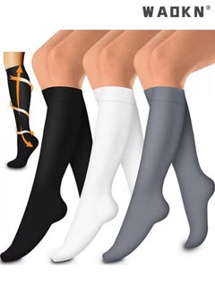 WAOKN 3 pairs of Black Copper Compression Stockings for Women & Men Calf Socks,Pressure Socks,Elastic Socks,Yoga Socks,Best Support for Running,Hiking,Nursing,Sports,Cycling and so on  - Image 1