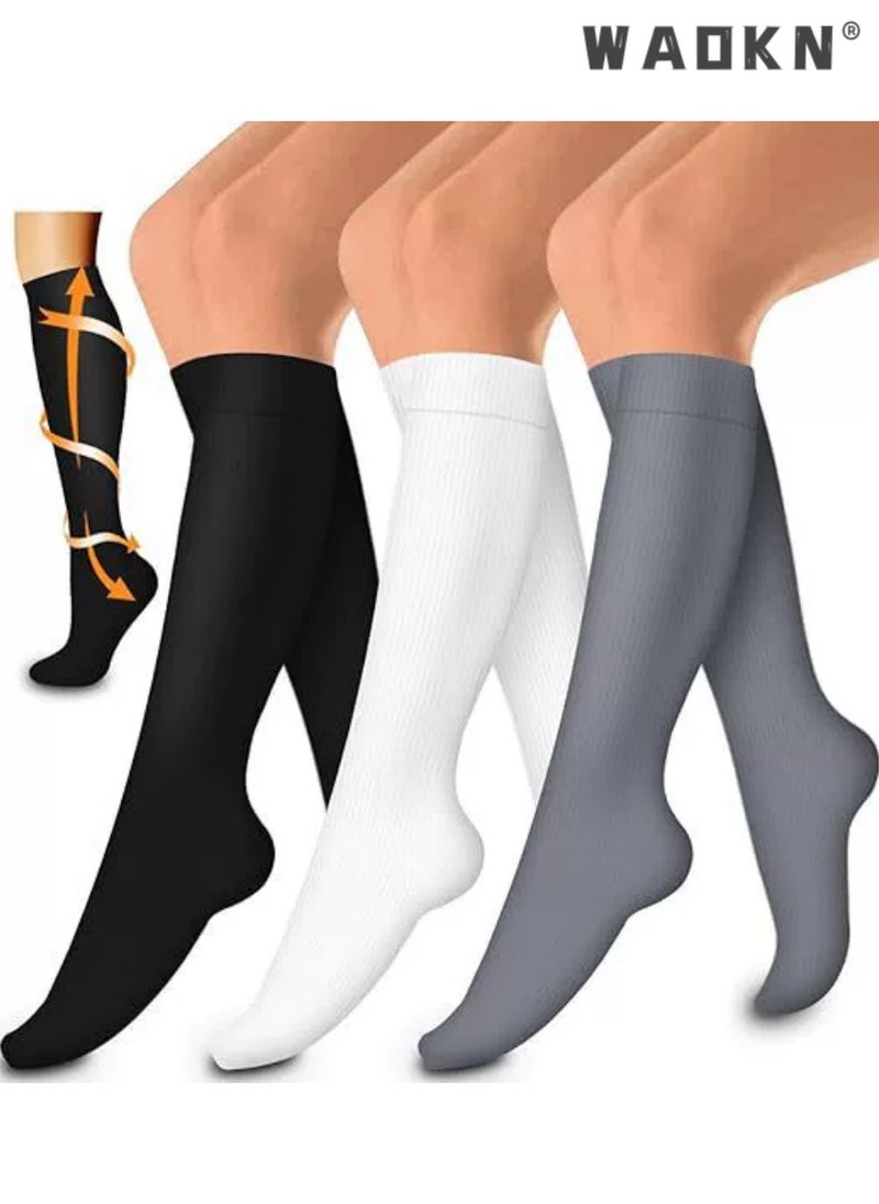 WAOKN 3 pairs of Black Copper Compression Stockings for Women & Men Calf Socks,Pressure Socks,Elastic Socks,Yoga Socks,Best Support for Running,Hiking,Nursing,Sports,Cycling and so on  - Image 1