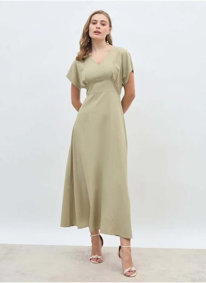 ستايلي Styli Crinkled Extended Sleeves A-Line Maxi Dress