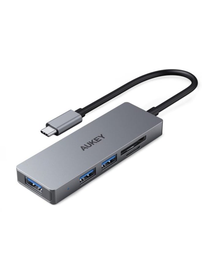 أوكي موزع بيانات USB-C مزوّد بثلاثة منافذ وفتحة بطاقة SD طراز CB-C63 رمادي - Image 1