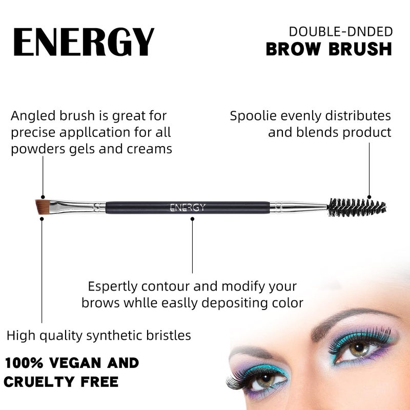 ENERGY Duo Eyebrow Brush Angled Eye Brow Brush and Spoolie Brushes Ultra Firm Thin Eyeliner Brush Premium Synthetic Eye Makeup Brush for Liquid Gel Cream Brow Eyeliner Defining Applicator Black - Image 2