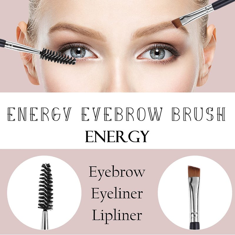 ENERGY Duo Eyebrow Brush Angled Eye Brow Brush and Spoolie Brushes Ultra Firm Thin Eyeliner Brush Premium Synthetic Eye Makeup Brush for Liquid Gel Cream Brow Eyeliner Defining Applicator Black - Image 5