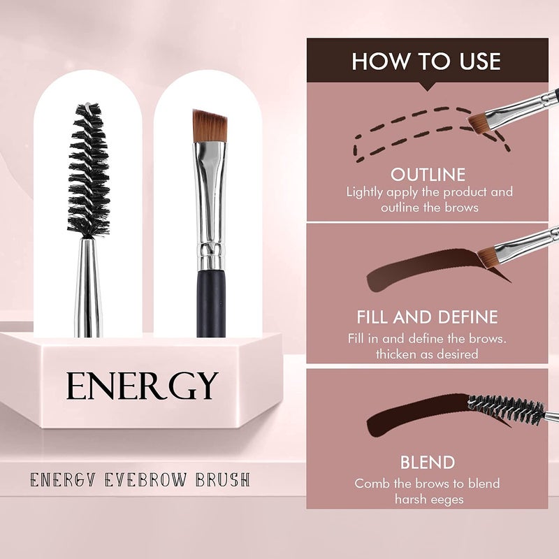 ENERGY Duo Eyebrow Brush Angled Eye Brow Brush and Spoolie Brushes Ultra Firm Thin Eyeliner Brush Premium Synthetic Eye Makeup Brush for Liquid Gel Cream Brow Eyeliner Defining Applicator Black - Image 3