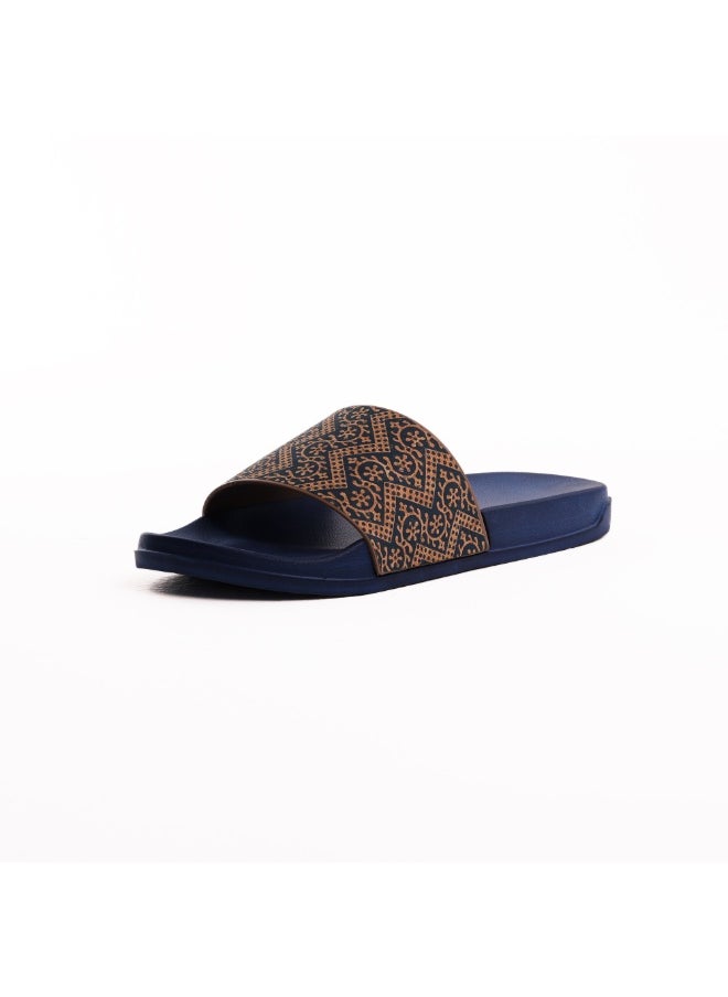 Onda Motif Comfortable, Light Weight & Stylish Slide Slipper for Women  Navy & Beige