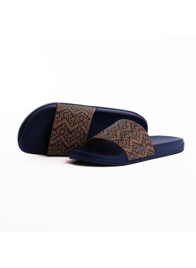 Onda Motif Comfortable, Light Weight & Stylish Slide Slipper for Women  Navy & Beige