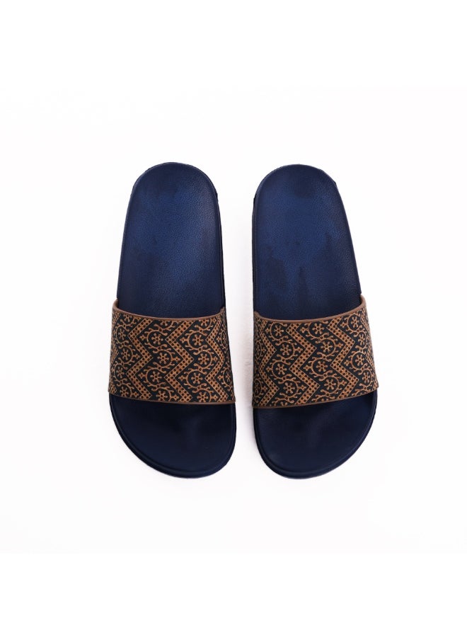 Onda Motif Comfortable, Light Weight & Stylish Slide Slipper for Women  Navy & Beige