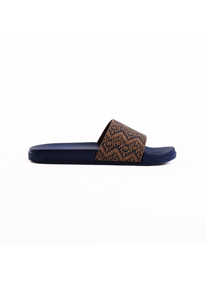 Onda Motif Comfortable, Light Weight & Stylish Slide Slipper for Women  Navy & Beige