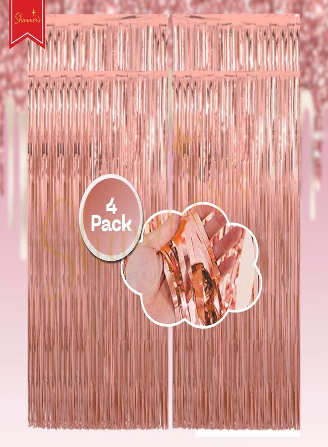 Shimmers Rose Gold Foil Fringe Curtain 4 Pack Metallic Party Backdrop 6.5ft x 3.2ft Decoration for Birthday Anniversary Baby Shower Celebration Photo Booth Background Streamer Wall Decor Supplies - Image 3