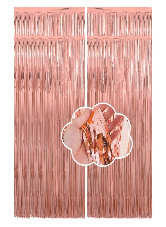 Shimmers Rose Gold Foil Fringe Curtain 4 Pack Metallic Party Backdrop 6.5ft x 3.2ft Decoration for Birthday Anniversary Baby Shower Celebration Photo Booth Background Streamer Wall Decor Supplies - Image 1
