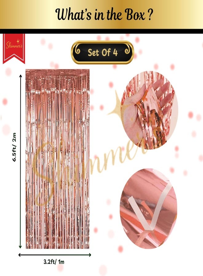 Shimmers Rose Gold Foil Fringe Curtain 4 Pack Metallic Party Backdrop 6.5ft x 3.2ft Decoration for Birthday Anniversary Baby Shower Celebration Photo Booth Background Streamer Wall Decor Supplies - Image 2
