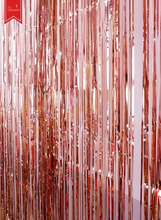 Shimmers Rose Gold Foil Fringe Curtain 4 Pack Metallic Party Backdrop 6.5ft x 3.2ft Decoration for Birthday Anniversary Baby Shower Celebration Photo Booth Background Streamer Wall Decor Supplies - Image 4