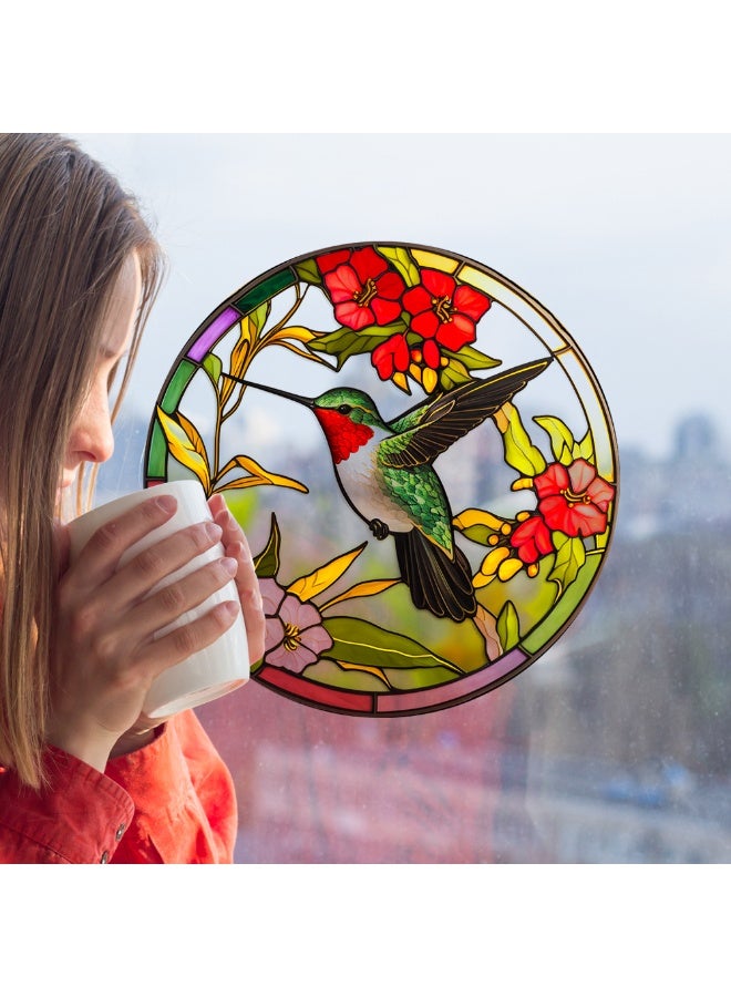 سونسر ملصقات زجاجية ملونة - تصاميم طيور الطنان والطيور، ملصقات مضادة للتصادم، ملصقات فينيل غير لاصقة - Image 4