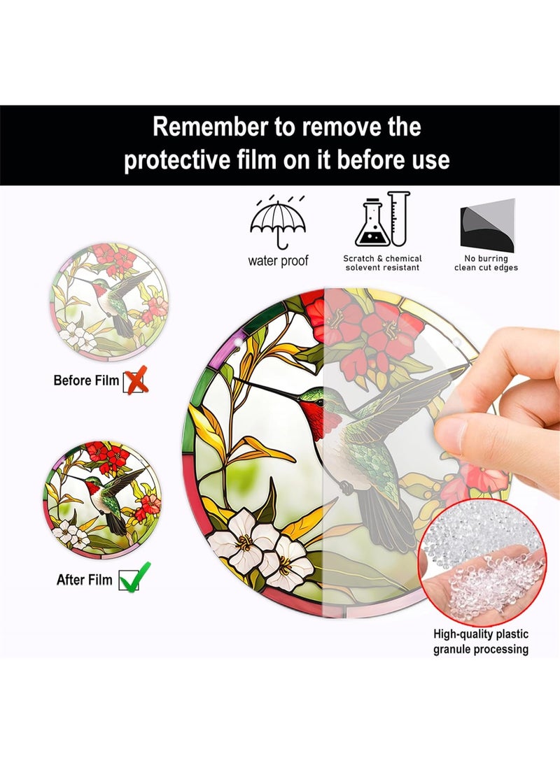 سونسر ملصقات زجاجية ملونة - تصاميم طيور الطنان والطيور، ملصقات مضادة للتصادم، ملصقات فينيل غير لاصقة - Image 3